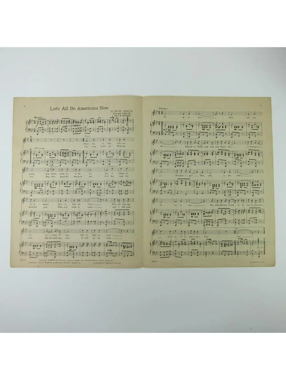 Sheet Music Lets All Be Americans Now Irving Berlin Patriotic WWI Antique 1917